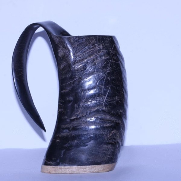 Authentic Viking Drinking Horn Mug | Natural Buffalo Horn | Black Polished Finish | Nordic Warrior Handmade Mead & Beer Tankard (7x5 Inch)