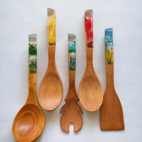 LOTUSSPOON Rainbow Series, Handmade Kitchen Utensils, Set of 5 – For Cooking & Serving