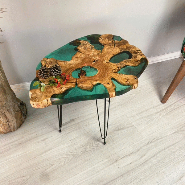 Epoxy Olive Wood Live Edge Coffee Table, Made to Order