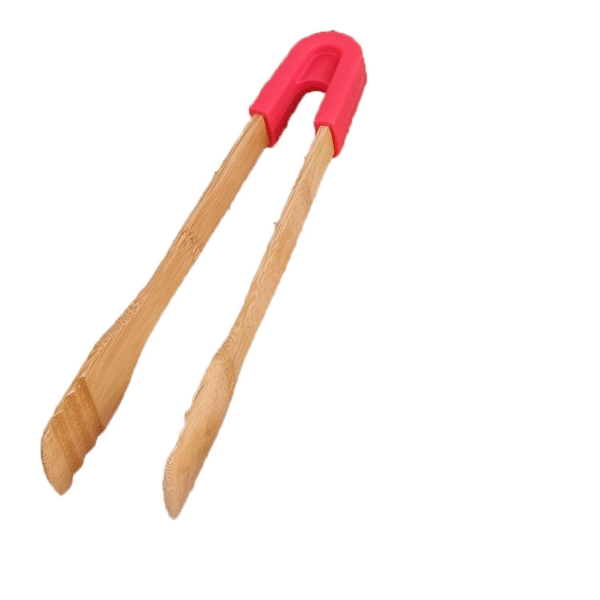 Ice Tong Baking Bamboo Food Toaster Tongs Wooden Salad Cake Snack Clip Grip Silicone Handle Bake Bread BBQ Tongs Clamp Cooking Utensils