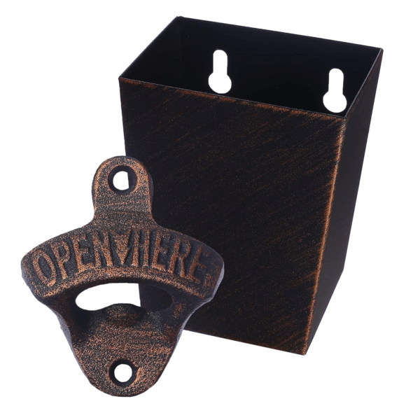 Antique Copper Cast Iron Bottle Opener Wall Mounted with Cap Catcher Narrow Bundle Jumiok