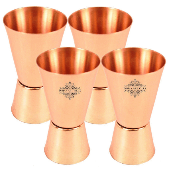 Indian Art Villa Set of 4 Pure Copper Jiggers Shot Glasses 50 ML Each - Vodka Taquila Bar Drinkware Hotel Restaurant Tableware Serveware