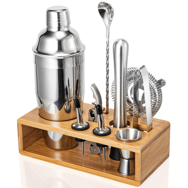Cocktail Shaker Set, Mixology Bartender Kit 10-Piece Bar Tool Set with Stylish Bamboo Stand, Bar kit: Matini Shaker Mixing Spoon Muddler Jigger Cocksrew for Barware Set