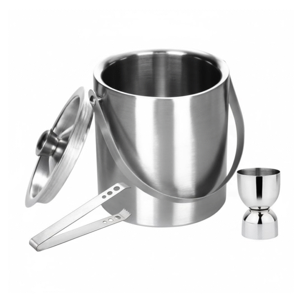 finality Double Walled Stainless Steel Insulated Ice Bucket with Lid | Ice Tong and Peg Measure [ 1 Liter ] Keeps Ice Cold for 6 h | Great bar Tools for Home bar Accessories, Mini bar, Wine