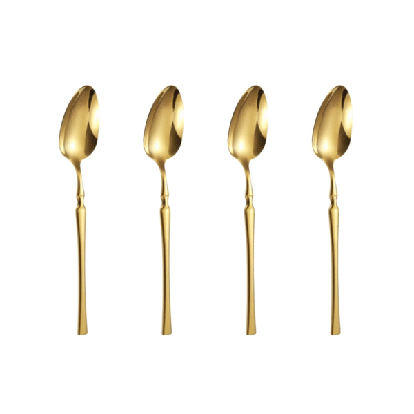 Aurum Gold Silverware Dessert Spoons Set of 4 | 4-Piece Korean Vintage Style Flatware Ice Cream Spoon Set | Dishwasher-Safe Stainless Steel Cutlery for Home, Restaurant & Gift Giving
