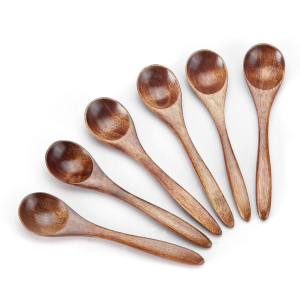 Sevensun Small Wooden Spoons, 6Pcs Teaspoons Serving Utensils for Cooking Condiments, Mini Honey Spoon for Daily Use - 5.3 Inch