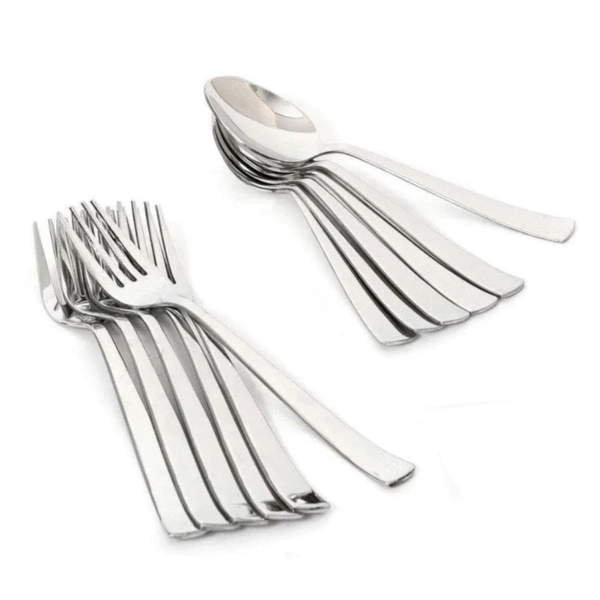 Stainless Steel Spoon Fork Set 12 Pcs | 6 Tea Spoons + 6 Forks | Mirror Finish Cutlery Set | Small Spoons for Tea Sugar Spices | Reusable Steel Spoon Fork Set for Kitchen Dining Hotel Restaurant Use