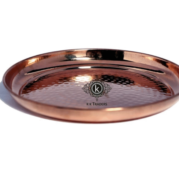 Copper Hammered Dinner Thali Plate, 12-inch (Brown)