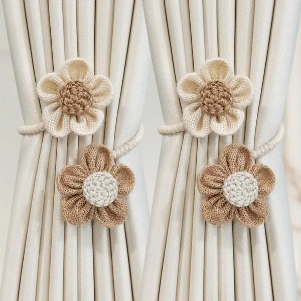 Catchy Rope White & (Set of Brown Holders Holdback 2) Curtains Tieback Drapery Jute Tiebacks. Natural Decorative Window Neutral Combo Curtains Floral Curtain Beautiful
