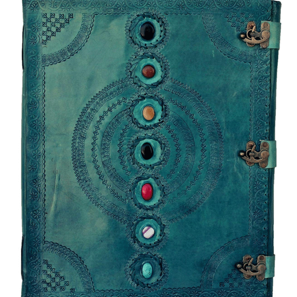 TUZECH Leather Journal Book Seven Chakra Medieval Stone Embossed Handmade Book of Shadows Notebook Office Diary College Book Poetry Book Sketch Book (13 inches) (Ocean Blue)