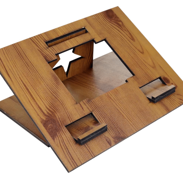 Wooden Laptop Stand, Portable Foldable Design, Height Adjustable, Star Pattern (Pine)