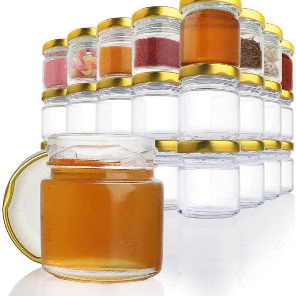 VINCENZO Glass Jar | Glass Jar for Honey |Glass Jars with Gold Lids |Candy Box |Glass Jars | Dry Fruit Box |Container|Kitchen Storage Set | Spice Jars |- 24pc (Mini Round - 24)