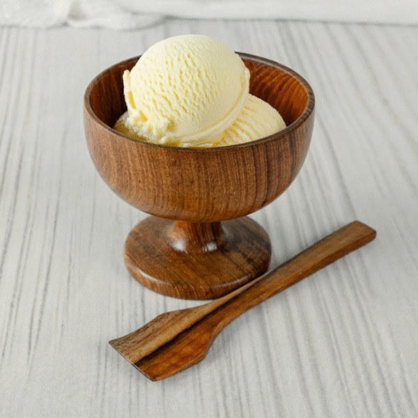 Teak Wood Ice Cream Bowl with Spoon, Pedestal Design, Light Weight & Food Safe, 2-Piece