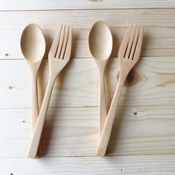 Pine Wooden Fork and Spoon 4picecs Size 6.5 Dining Table Fruit (Table Spoon Size)