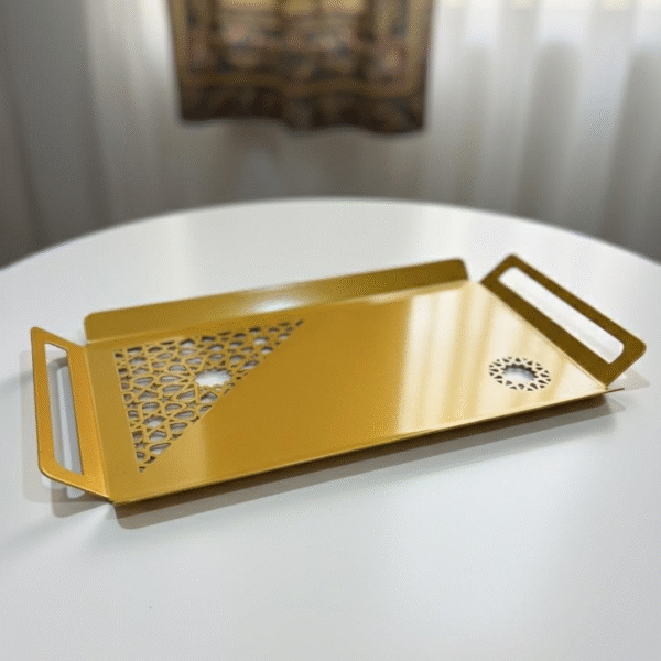Efzee Decor Premium Metal Tray–Durable Serving & Decorative Tray for Kitchen, Dining, Coffee Table, Vanity, or Parties–Sleek Design, Easy to Clean, Powder Coated, perfect for festival Decoration, Gold