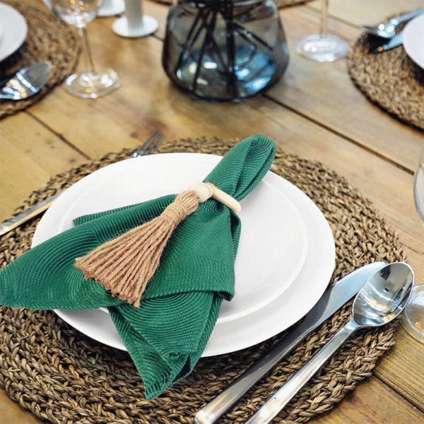 Napkin Rings Set of 6 - Wooden Beads Napkin Rings | Rustic Wooden Napkin Ring Holder for Table Decoration | Handmade LEBEJUA Napkin Ring with Wood Bead & Tassels - Farmhouse Napkin Ring