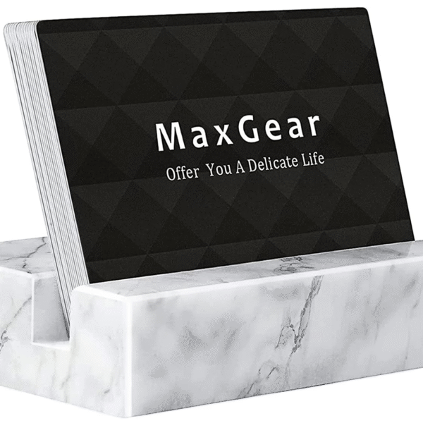 MaxGear Business Card Holder for Desk Marble Business Card Display Holders Desktop Business Cards Holder Stand Desk Card Display Holder for Home and Office, 4 x 2 x 0.8 inches, White Carrara Marble
