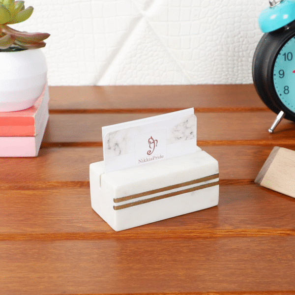 NikkisPride Marble Card Holder, Brass InlayLine Card Holder, Table Top Card Holder