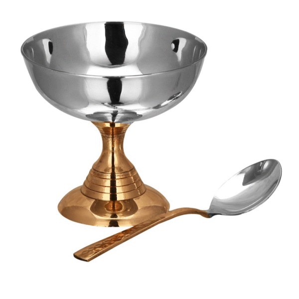 Rustik Craft Copper Steel Icecream Bowl with Copper Steel Spoon(240 Grams)