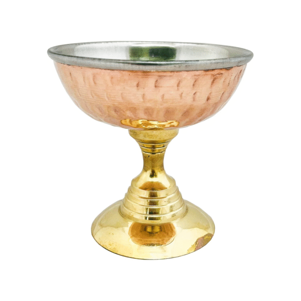 SHIV SHAKTI ARTS Steel Copper Bowl for Ice Cream Dessert with Brass Base for Serving Purpose at Home and Hotels Volume-150 ml (Pack of 1)