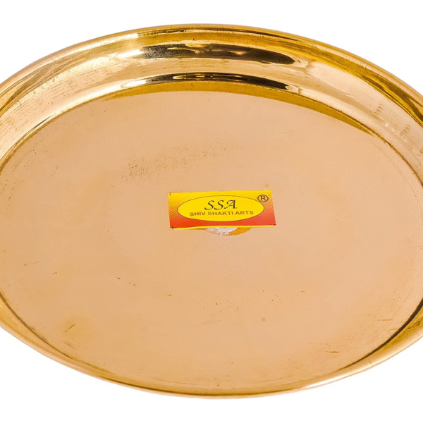 SHIV SHAKTI ARTS® Pure Brass Plane Plate/Dinner Plate/Pooja Thali Set Serving Food - Tableware, (Diameter - 8 Inch Each) 1 Piece