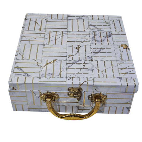 Trend Overseas MDF Wood Paper Box with 4 Empty Glass Jars – Multipurpose Gift Hamper for Dry Fruits, Snacks, Chocolates | Perfect for Diwali, Weddings, Eid & Festive Gifting (Print Design 10)