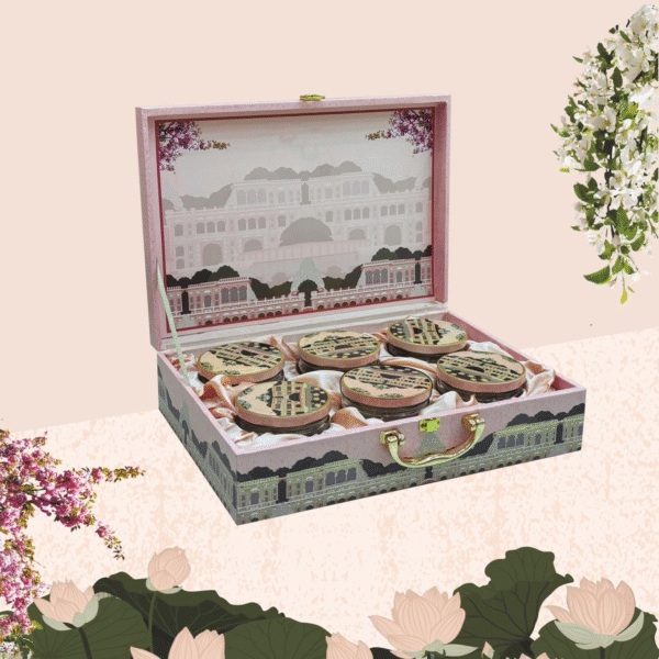 MDF Wooden Storage Box for Gift with 6 Glass Jar–Printed,Home Decor,Jewellery Organisers,Big Size Dry Fruit Storage Decorative Box for Kitchen,Wedding & Festival Gift Hamper