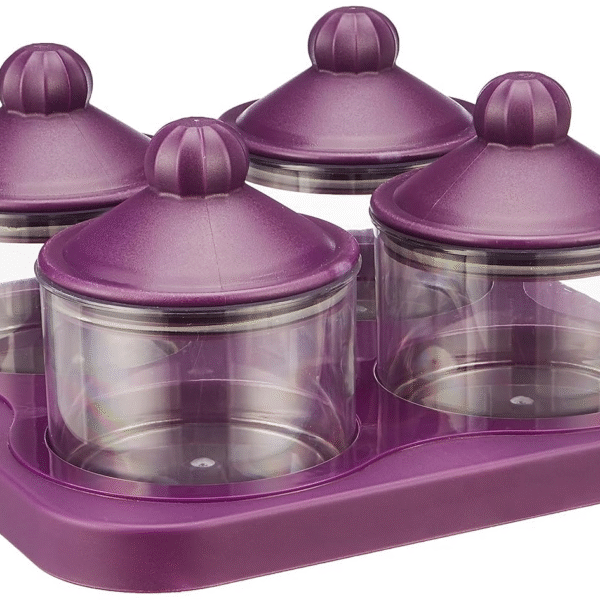 Amazon Brand - Solimo Air-Tight Dry Fruit Container Tray Set With Lid&Serving Tray, Airtight Plastic Storage Container Set 500 Ml|Set Of 4, Purple