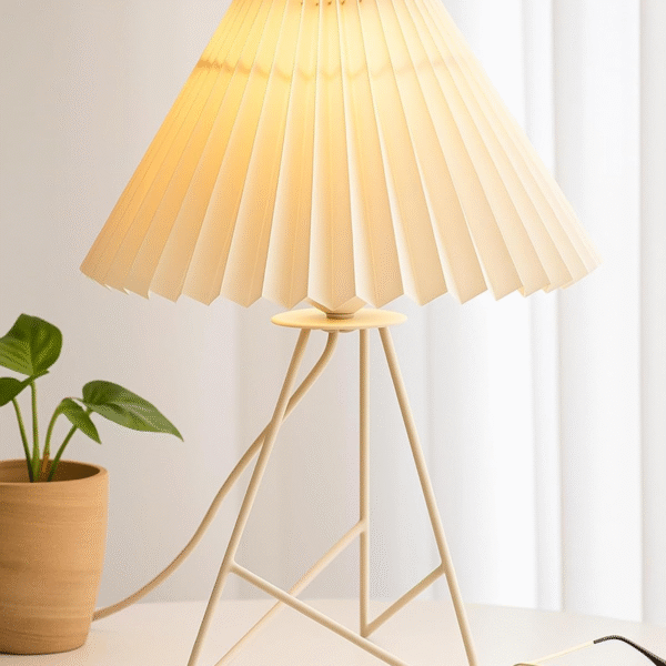Homesake® Retro Down to The Wire Metal Table Lamp with Fabric Shade, Bedside Lamp Gift Housewarming Home Living Room, Pleated Shade (Off-White)
