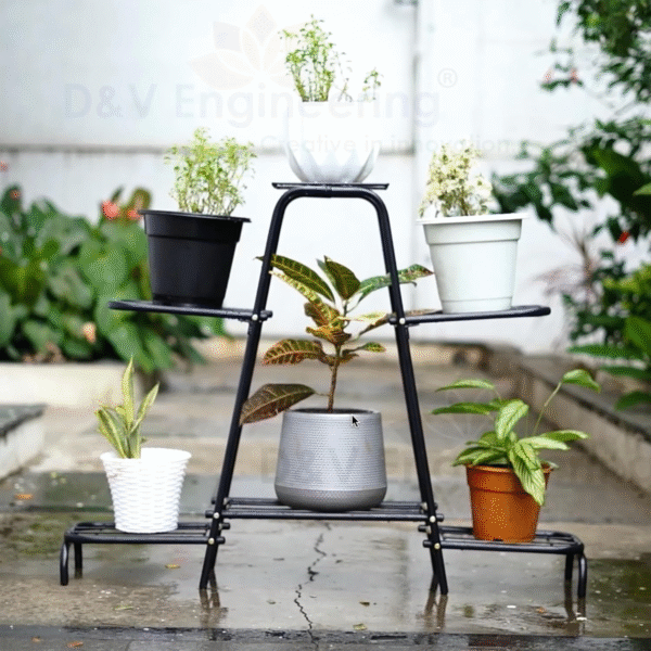 D&V Engineering 6-Tier Metal Plant Stand for Indoor/Outdoor Use | Flower Pot Holder Shelf for Living Room, Balcony Decor | Planter Rack for Multi Plants | Pot Stand for Patio, Garden & Balcony - Black