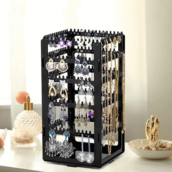 ABOUT SPACE Rotating Earrings Stand Jewelry Display Organiser With 212 Holes 232 Grooves For Hanging Studs Necklaces Bracelets Chains - Black, Acrylic