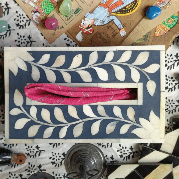 Bone Inlay Tissue Box: Elegant Floral Decorative Box