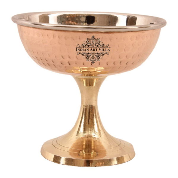 INDIAN ART VILLA Steel Copper Ice Cream and Dessert Bowl with Brass Stand – 140 ML, Hammered Design, Perfect for Serving Ice Cream and Desserts, Ideal for Home, Parties, Restaurants, and Gifting