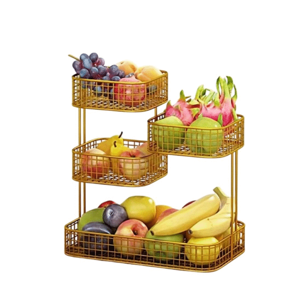 4 Tier Fruit Basket Bowl for Kitchen Counter | Countertop Storage Organizer for Home and Kitchen - Gold