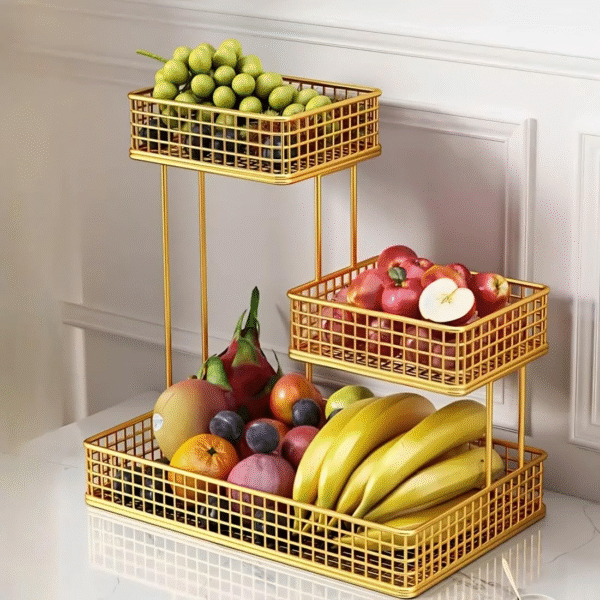 3 Tier Fruit Basket Bowl for Kitchen Counter | Countertop Storage Organizer for Home and Kitchen (Gold)