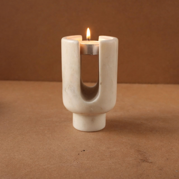 Elegant Marble Candle Stand – Premium White & Gold Decorative Holder for Home, Living Room, or Dining Table – Stylish Luxury Pillar or Tea Light Holder