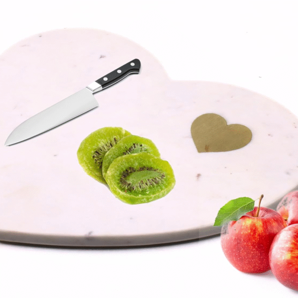 VR SOURCING White Marble Handmade Chopping Board with Brass Inlay | Elegant & Durable Kitchen Cutting Board | Multi-Purpose Use (12x12x0.60)