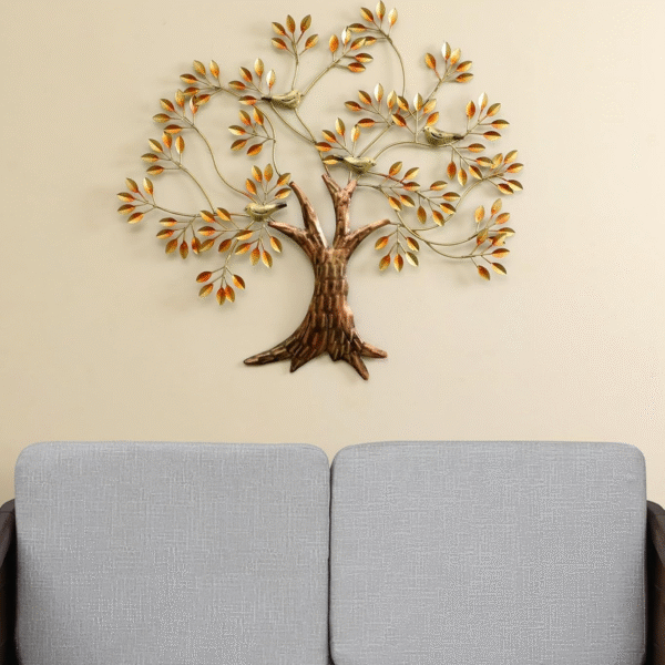 vedas Multicolour Metal Dani Bird Tree Wall Decorative Hanging Wall Art Mounted Sculpture for Living Room Bedroom Dining Room Hallway Office Hotel Home Decor (Size 34 x 30 inches)
